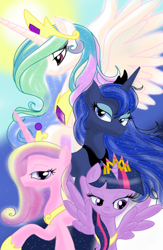 Size: 1300x2000 | Tagged: safe, artist:theroyalprincesses, princess cadance, princess celestia, princess luna, twilight sparkle, twilight sparkle (alicorn), alicorn, pony, alicorn tetrarchy, female, mare, new crown