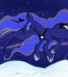 Size: 1080x1224 | Tagged: artist needed, safe, princess luna, alicorn, pony, flying, night, practice drawing, snow, solo, stars