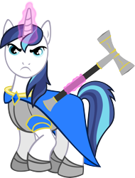Size: 3670x4825 | Tagged: safe, artist:ironm17, shining armor, pony, unicorn, absurd resolution, angry, armor, cape, clothes, cosplay, fantasy class, hammer, knight, looking at you, magic, magic aura, male, paladin, simple background, solo, stallion, transparent background, vector, warcraft, warrior
