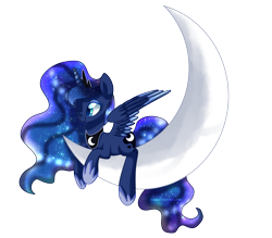Size: 1752x1536 | Tagged: safe, artist:xxwhiteangelsxx, princess luna, alicorn, pony, moon, prone, simple background, smiling, solo, spread wings, tangible heavenly object, transparent background