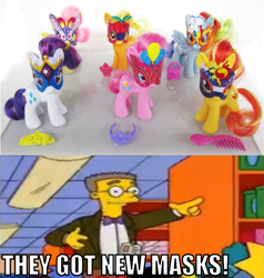 Size: 615x646 | Tagged: safe, derpibooru import, applejack, fluttershy, pinkie pie, rainbow dash, rarity, sunset shimmer, earth pony, pegasus, pony, unicorn, brushable, image macro, the simpsons, toy, waylon smithers