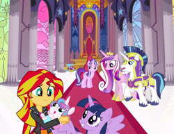 Size: 3300x2550 | Tagged: safe, artist:conthauberger, princess cadance, princess flurry heart, shining armor, starlight glimmer, sunset shimmer, twilight sparkle, twilight sparkle (alicorn), alicorn, equestria girls, auntie sunset, auntie twilight, baby flurry heart, female, lesbian, shiningcadance, shipping, sunsetsparkle