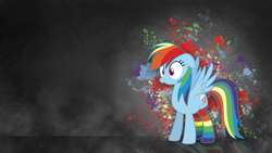 Size: 1920x1080 | Tagged: safe, artist:3ight8it, artist:voaxmasterspydre, rainbow dash, pegasus, pony, clothes, paint splatter, rainbow socks, socks, solo, striped socks, vector, wallpaper, wingboner