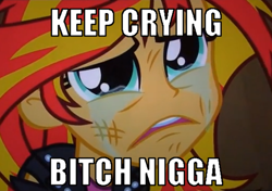 Size: 512x361 | Tagged: safe, edit, edited screencap, screencap, sunset shimmer, equestria girls, equestria girls (movie), abuse, crying, image macro, solo, sunsad shimmer, vulgar