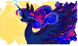 Size: 2181x1307 | Tagged: safe, artist:simpleoddities, princess luna, alicorn, pony, abstract background, missing accessory, solo