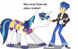 Size: 2889x1813 | Tagged: safe, artist:conthauberger, flash sentry, shining armor, equestria girls, flash hate, hypocrisy, hypocrite, implied flashlight, implied shipping, implied straight, overprotective armor, shining asshole