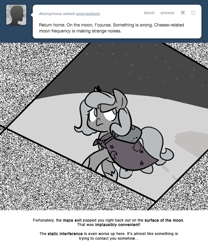 Size: 666x800 | Tagged: safe, artist:egophiliac, princess luna, alicorn, pony, cartographer's knapsack, filly, grayscale, marauder's mantle, monochrome, moonstuck, solo, static, telepathy, woona, younger