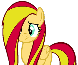 Size: 376x315 | Tagged: safe, derpibooru import, fluttershy, sunset shimmer, pony, alternate hairstyle, race swap, solo