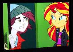 Size: 440x312 | Tagged: safe, screencap, normal norman, sunset shimmer, equestria girls, equestria girls (movie), >rape, background human, normsun