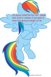 Size: 499x750 | Tagged: safe, rainbow dash, pegasus, pony, crossed arms, female, mare, pony confession, simple background, solo, spread wings, text, vague, white background, wings