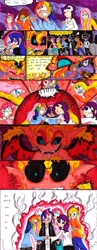 Size: 1500x3874 | Tagged: safe, artist:storypony, applejack, fluttershy, pinkie pie, rainbow dash, rarity, sunset satan, sunset shimmer, twilight sparkle, human, equestria girls, equestria girls (movie), humane five, humane six, humanized, scene interpretation