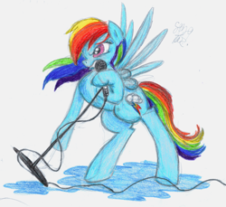 Size: 1600x1463 | Tagged: safe, artist:vegemiteguzzle, rainbow dash, pegasus, pony, microphone, music, traditional art