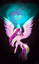 Size: 1024x1654 | Tagged: safe, artist:doodle-28, princess cadance, alicorn, pony, crystal heart, glowing horn, magic, simple background, solo, spread wings