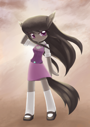 Size: 1000x1407 | Tagged: safe, artist:howxu, octavia melody, anthro, earth pony, belt, bowtie, clothes, cute, equestria girls outfit, female, mare, mary janes, shoes, skirt, socks, solo, thigh highs, vest