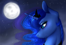 Size: 1521x1047 | Tagged: safe, artist:victoriascratch, princess luna, alicorn, pony, moon, night, solo, stars