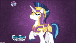 Size: 2560x1440 | Tagged: safe, shining armor, pony, unicorn, guardians of harmony, my little pony logo, official, solo, wallpaper