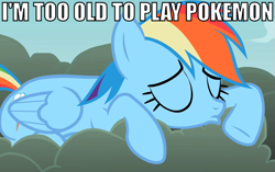 Size: 881x553 | Tagged: safe, rainbow dash, pegasus, pony, cloud, image macro, meme, solo