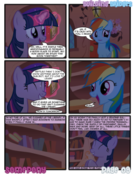 Size: 956x1237 | Tagged: safe, artist:somepony, rainbow dash, twilight sparkle, pegasus, pony, building bridges, comic, golden oaks library, shipping, twidash