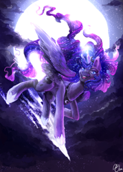 Size: 750x1050 | Tagged: safe, artist:thecorruptedprincess, princess luna, alicorn, pony, moon, night, shooting star, smiling, solo
