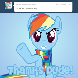 Size: 720x720 | Tagged: safe, artist:somepony, rainbow dash, pegasus, pony, ask, asksparklesanddashie, clothes, scarf, tumblr