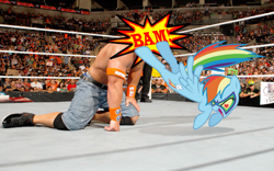 Size: 800x500 | Tagged: safe, artist:vengeancemanifesto, rainbow dash, pegasus, pony, john cena, luchador, wrestling, wwe