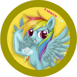 Size: 708x708 | Tagged: safe, artist:bunina, rainbow dash, pegasus, pony, badge, pixiv, solo