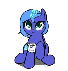 Size: 665x696 | Tagged: safe, artist:neuro, princess luna, alicorn, pony, chocolate, colored pupils, cute, food, glowing horn, hot chocolate, levitation, magic, mug, raised hoof, s1 luna, simple background, sitting, solo, telekinesis, transparent background