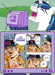 Size: 560x762 | Tagged: safe, shining armor, pony, unicorn, emporio alnino, exploitable meme, jojo's bizarre adventure, meme, obligatory pony, stone ocean, tv meme