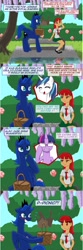 Size: 1288x3884 | Tagged: safe, artist:redanon, dusk shine, gleaming shield, prince artemis, princess luna, shining armor, twilight sparkle, oc, oc:femanon, human, blushing, comic, female, femanon in malequestria, garden, human female, innuendo, outdoors, picnic, red eyes, rule 63