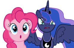 Size: 10900x7000 | Tagged: safe, artist:tardifice, pinkie pie, princess luna, alicorn, earth pony, pony, do princesses dream of magic sheep, :o, absurd resolution, duo, open mouth, simple background, spread wings, transparent background, varying degrees of want, vector