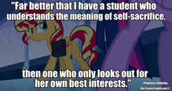 Size: 772x412 | Tagged: safe, edit, edited screencap, screencap, princess celestia, sunset shimmer, twilight sparkle, pony, unicorn, equestria girls, equestria girls (movie), the crystal empire, butt, duo, fridge brilliance, headcanon, plot, quote, saddle bag, text