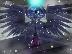 Size: 1600x1200 | Tagged: safe, artist:ltlka55, princess luna, snowfall frost, starlight glimmer, alicorn, pony, a hearth's warming tail, duo, glowing horn, spirit of hearth's warming yet to come, spread wings