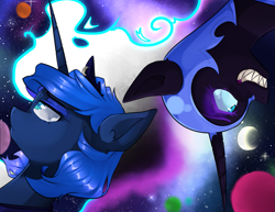 Size: 1155x890 | Tagged: safe, artist:tf-kidonightmare, nightmare moon, princess luna, alicorn, pony, duality, moon, night, solo