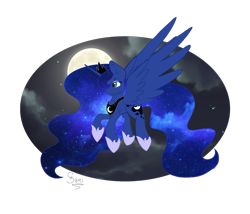 Size: 1819x1559 | Tagged: safe, artist:princesssnowfreeze, princess luna, alicorn, pony, galaxy mane, moon, smiling, solo