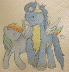 Size: 778x811 | Tagged: safe, artist:tsukiyuu, rainbow dash, soarin', pegasus, pony, female, male, shipping, soarindash, straight