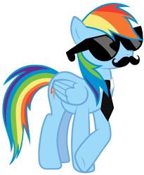 Size: 4095x5000 | Tagged: safe, artist:jennieoo, rainbow dash, pegasus, pony, absurd resolution, mousdash, moustache, necktie, simple background, sunglasses, transparent background, vector