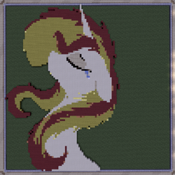 Size: 713x713 | Tagged: safe, sunset shimmer, pony, crying, minecraft, minecraft pixel art, pixel art, sad, solo