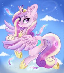 Size: 1600x1838 | Tagged: safe, artist:pvrii, princess cadance, alicorn, pony, feather, plot, solo