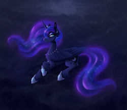 Size: 2529x2183 | Tagged: safe, artist:miss-cats, princess luna, alicorn, pony, cloud, prone, solo, unshorn fetlocks