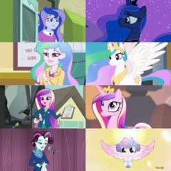 Size: 801x803 | Tagged: safe, screencap, dean cadance, princess cadance, princess celestia, princess flurry heart, princess luna, principal abacus cinch, principal celestia, vice principal luna, equestria girls, friendship games, luna eclipsed, sweet and elite, the crystalling, three's a crowd, discovery family logo, insane fan theory, reaching, screenshots, theory