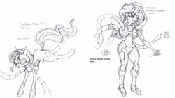 Size: 4233x2384 | Tagged: safe, artist:great-5, sunset shimmer, pony, equestria girls, crossover, konami, metal gear, metal gear solid, monochrome, pencil drawing, sketch, solidus shimmer, solidus snake, wip