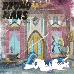 Size: 800x800 | Tagged: safe, artist:luckreza8, artist:penguinsn1fan, shining armor, pony, unicorn, bruno mars, cover, parody, sleeping, solo