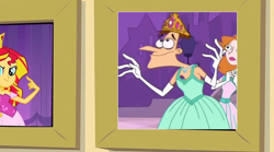 Size: 900x502 | Tagged: safe, edit, edited screencap, screencap, sunset shimmer, equestria girls, equestria girls (movie), clothes, crossdressing, crown, disney, dress, exploitable meme, heinz doofenshmirtz, jewelry, phineas and ferb, prom queen meme, regalia