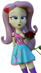 Size: 2124x3792 | Tagged: safe, artist:efk-san, fluttershy, equestria girls, 3d, blender, clothes, flower, rose, simple background, skirt, socks, solo, tanktop, thigh highs, transparent background