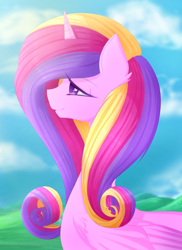 Size: 1280x1758 | Tagged: safe, artist:fluffymaiden, princess cadance, alicorn, pony, crown, female, horn, mare, multicolored mane, solo