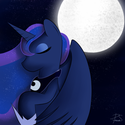 Size: 3200x3200 | Tagged: safe, artist:lyres-art, princess luna, alicorn, pony, bust, eyes closed, moon, night, solo