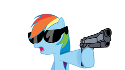 Size: 1920x1080 | Tagged: safe, artist:cipherpie, rainbow dash, pegasus, pony, gun, sunglasses, weapon