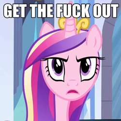 Size: 615x615 | Tagged: safe, edit, edited screencap, screencap, princess cadance, alicorn, pony, twilight's kingdom, image macro, meme, text, vulgar