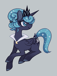 Size: 713x944 | Tagged: safe, artist:jopiter, princess luna, alicorn, pony, alternate hairstyle, galaxy mane, gray background, s1 luna, simple background, solo, wingding eyes