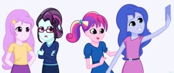 Size: 1374x582 | Tagged: safe, artist:lovelygirlmusicer, dean cadance, princess cadance, princess celestia, princess luna, principal abacus cinch, principal celestia, vice principal luna, equestria girls, friendship games, cinchabetes, cute, cutedance, lunabetes, pink-mane celestia, younger, younger cinch